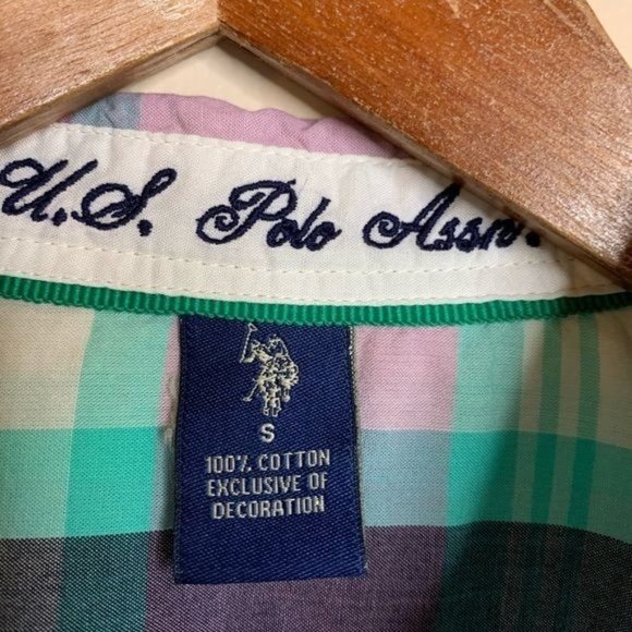U.S. Polo Assn. Blouse Purple Green Black Plaid Button Down Shirt Casual Small - Picture 9 of 12